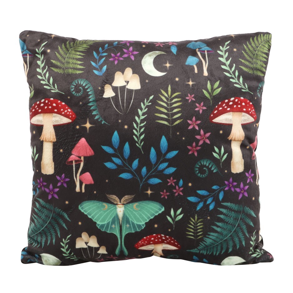 Dark Forest Mushroom & Moth Cushion – Square