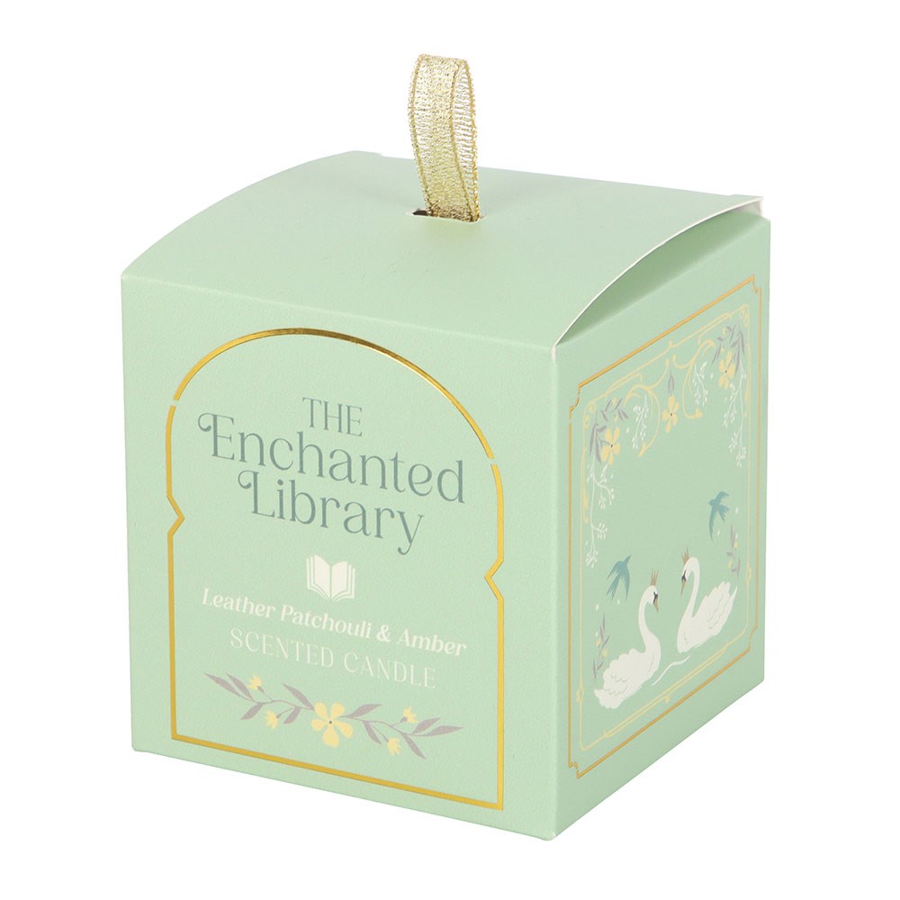 The Enchanted Library Leather, Pathchouli & Amber Glass Candle