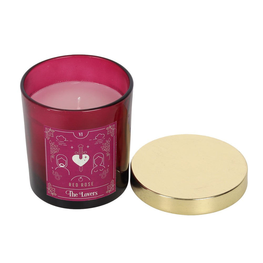 The Lovers Tarot Red Rose Fragranced Scented Candle In Glass Jar
