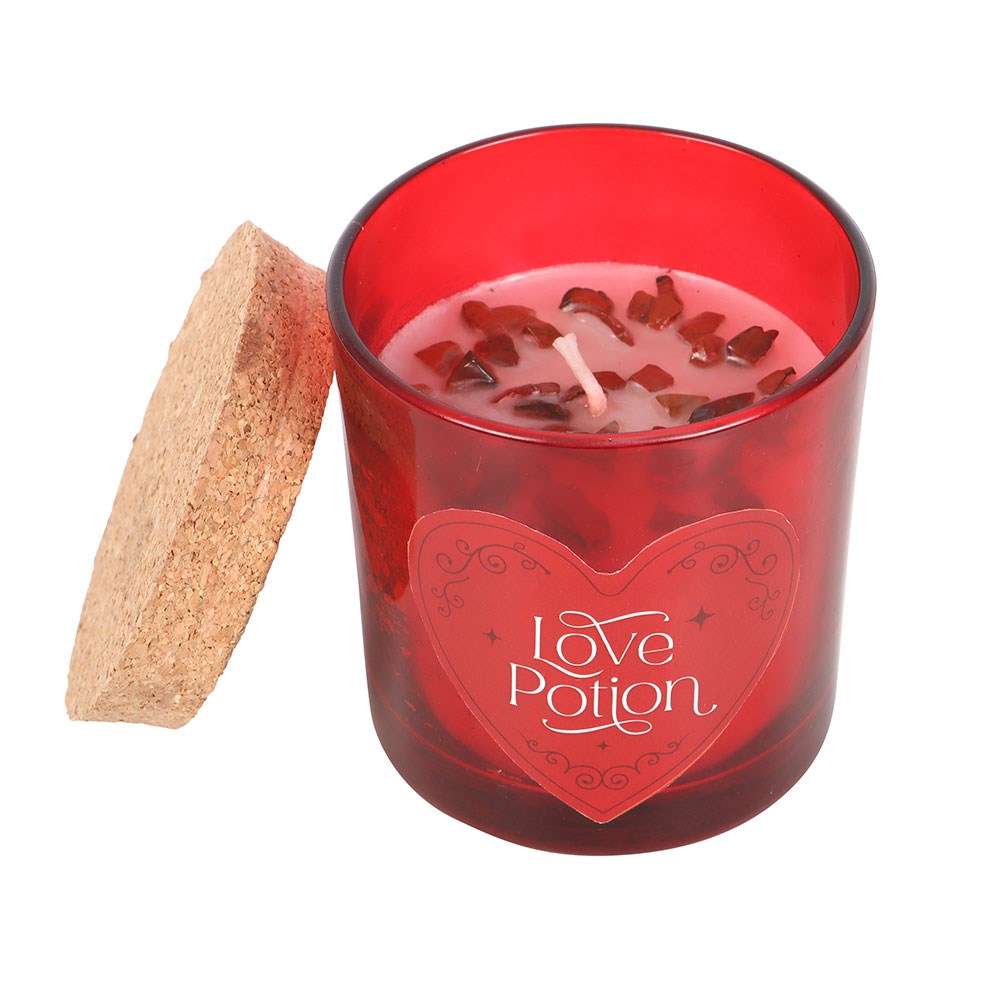 Love Potion Raspberry Scented Glass Candle With Jasper Chips And Cork Lid