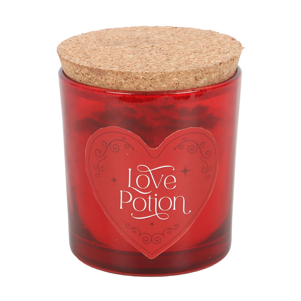 Love Potion Raspberry Scented Glass Candle With Jasper Chips And Cork Lid