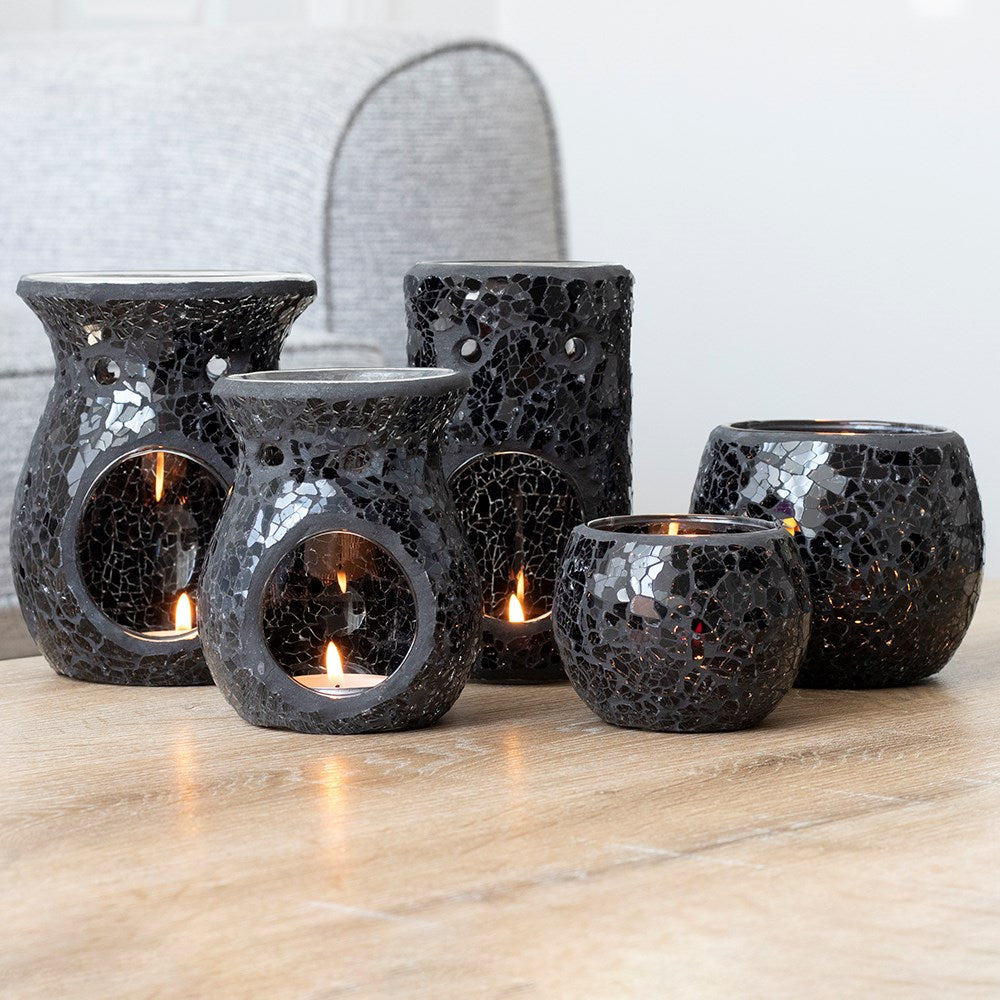 Black Crackle Pillar Oil Burner & Wax Warmer
