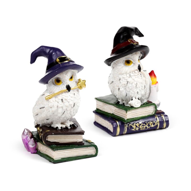 Wise Old Magical Owl On Spellbooks (purple) - Figurine - The Dark Rose Emporium