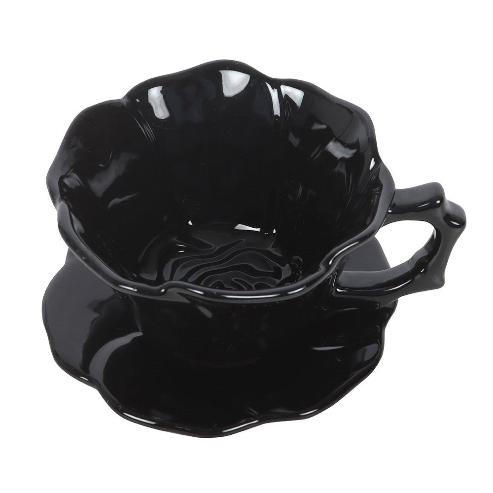 Black Rose Teacup and Saucer