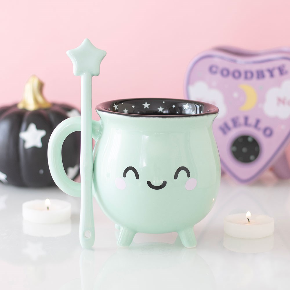 Candy Cauldron Mint Green Cauldron Mug with Wand Stirrer