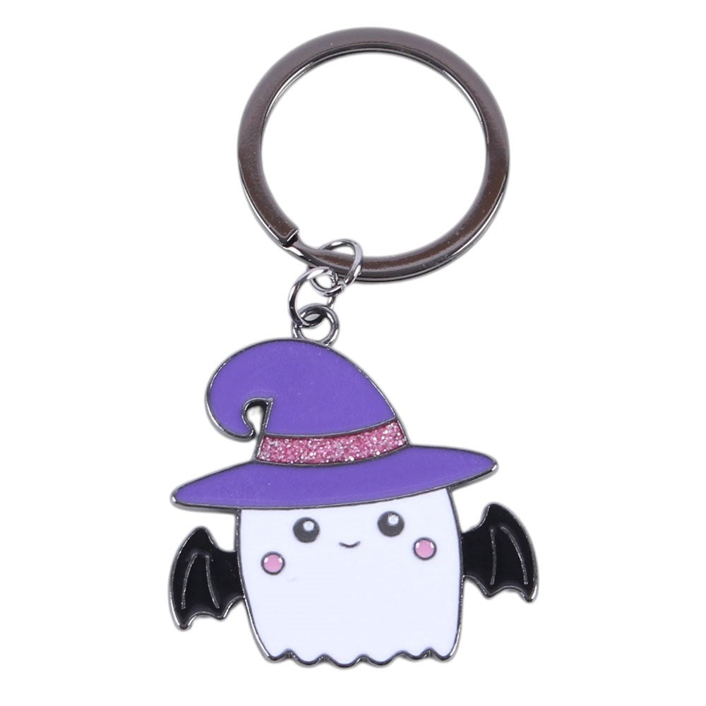 Candy Cauldron Ghost with Witch Hat Glitter Enamel Keyring