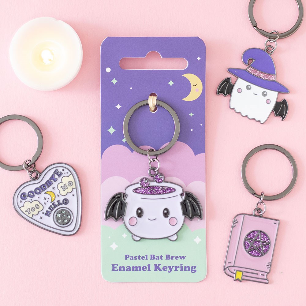 Candy Cauldron Bat Wing Cauldron Glitter Enamel Keyring
